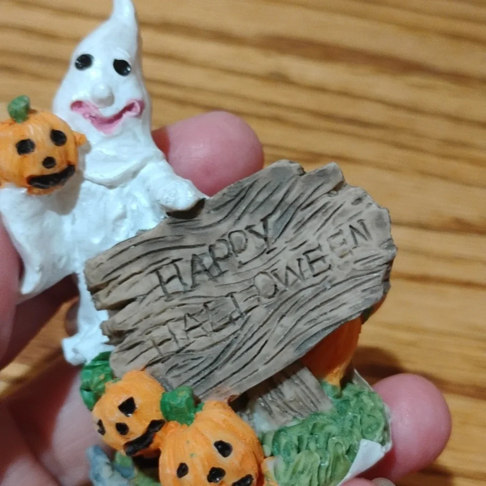 Vintage 1997 Resin Halloween Bear and Ghost Figurine Set